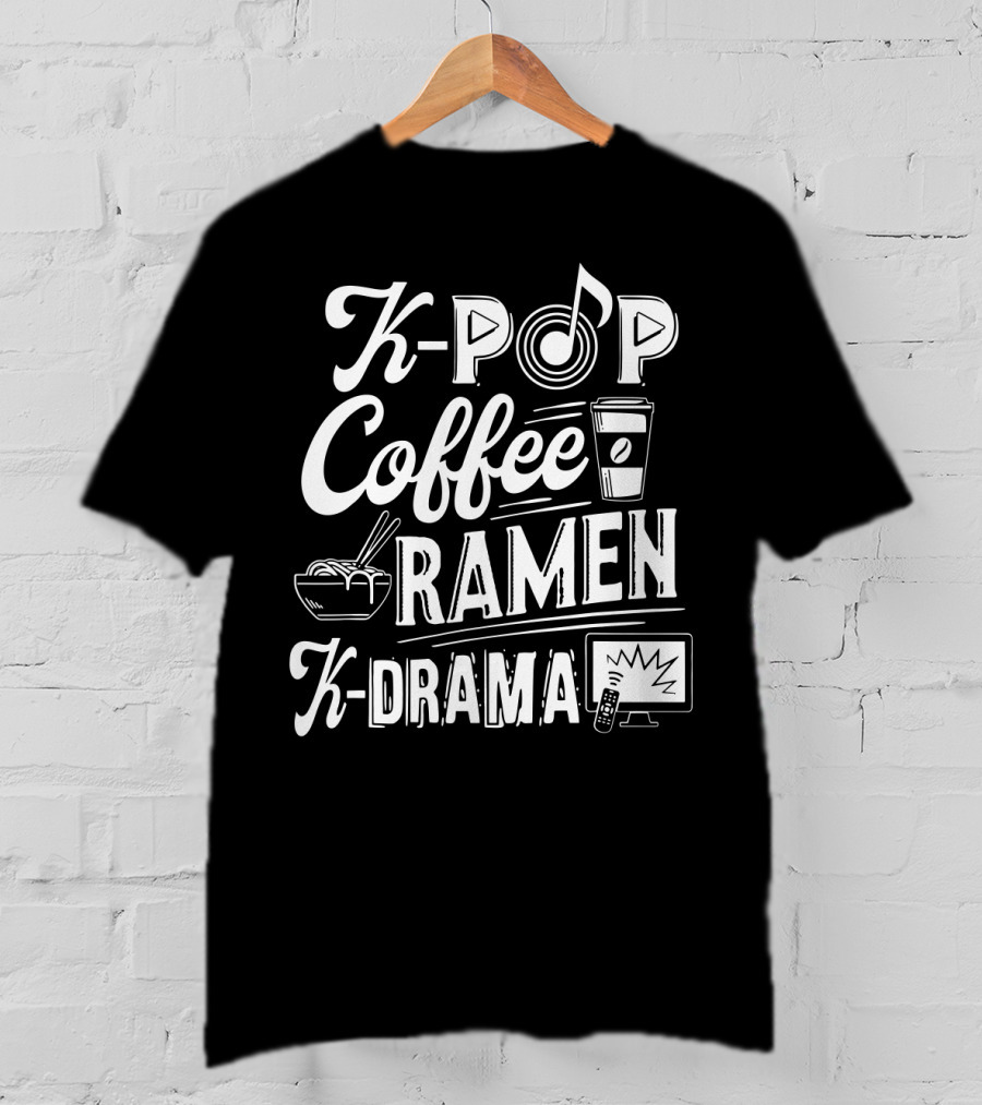 Kpop Coffee Ramen K Drama Music Note Coffee Cup Ramen Bowl TV Remote T-Shirt