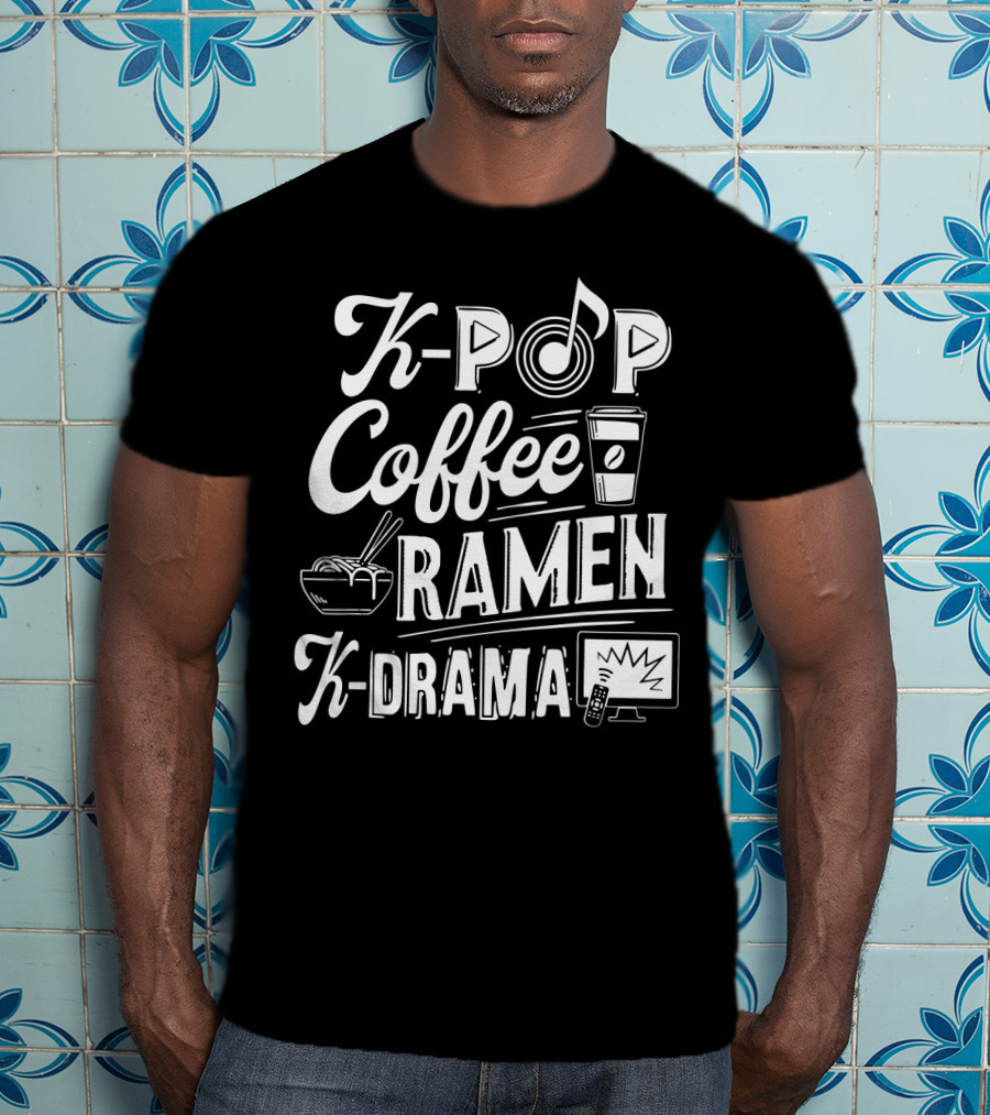Kpop Coffee Ramen K Drama Music Note Coffee Cup Ramen Bowl TV Remote T-Shirt