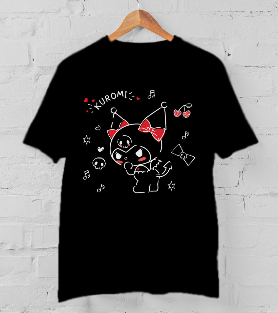 Kuromi Mischievous Hearts Music Skulls And Bows T-Shirt