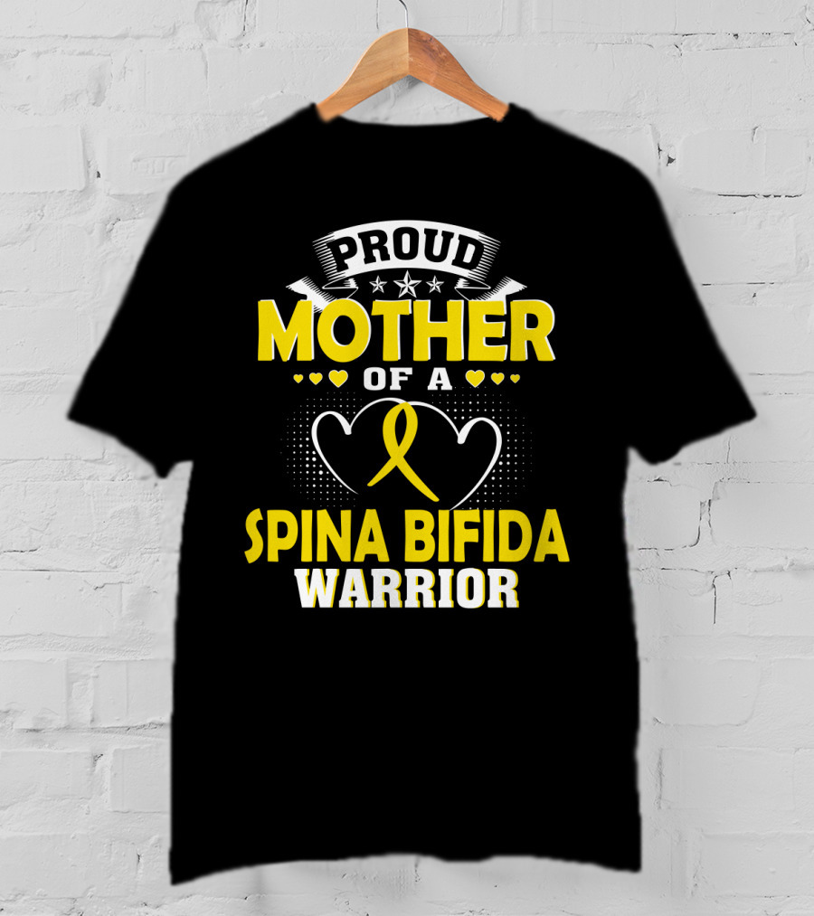 Proud Mother Of A Spina Bifida Warrior Yellow Ribbon Hearts Stars T-Shirt