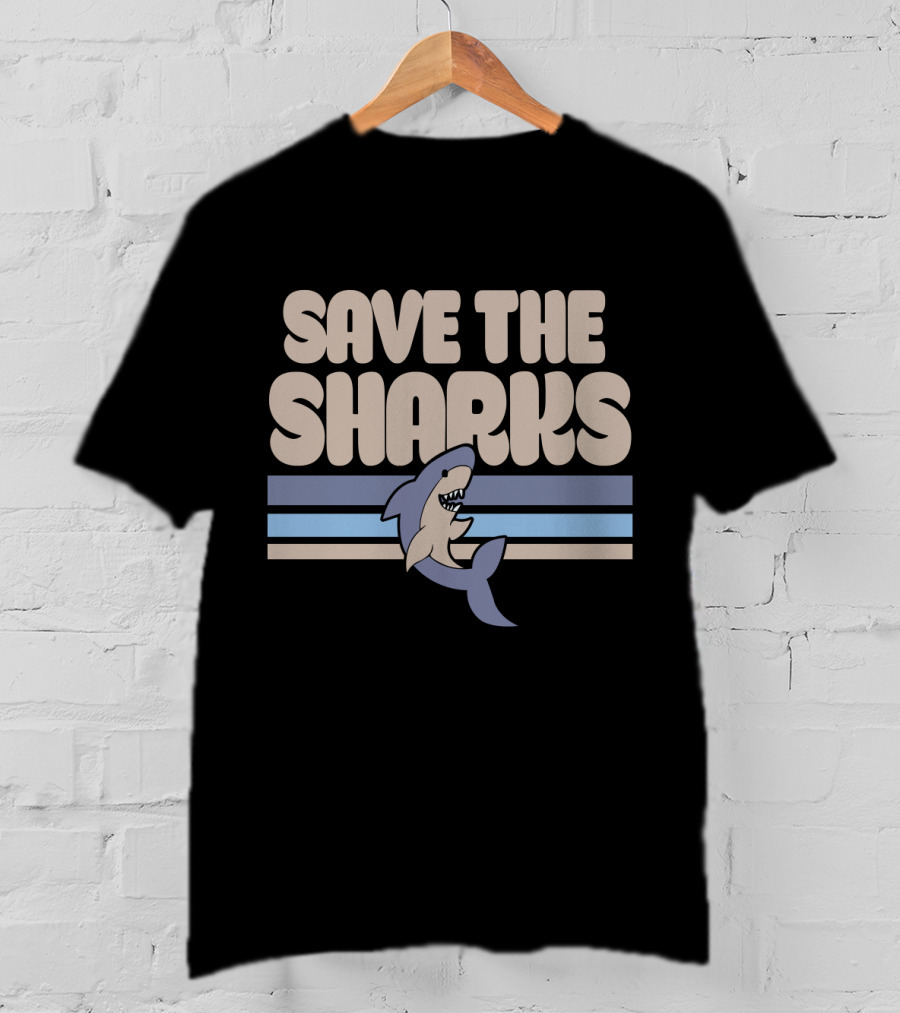 Save The Sharks Retro Style Shark Conservation T-Shirt