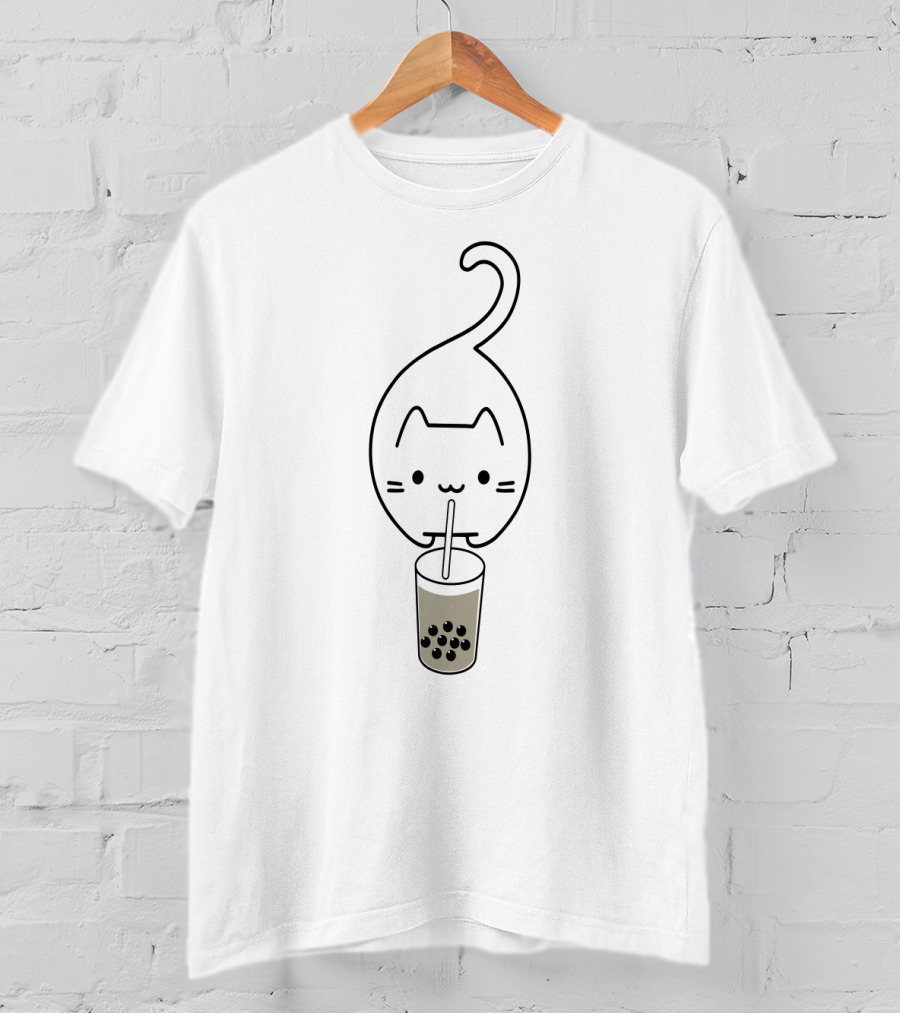 Cat Drinking Boba Milk Tea With Straw T-Shirt