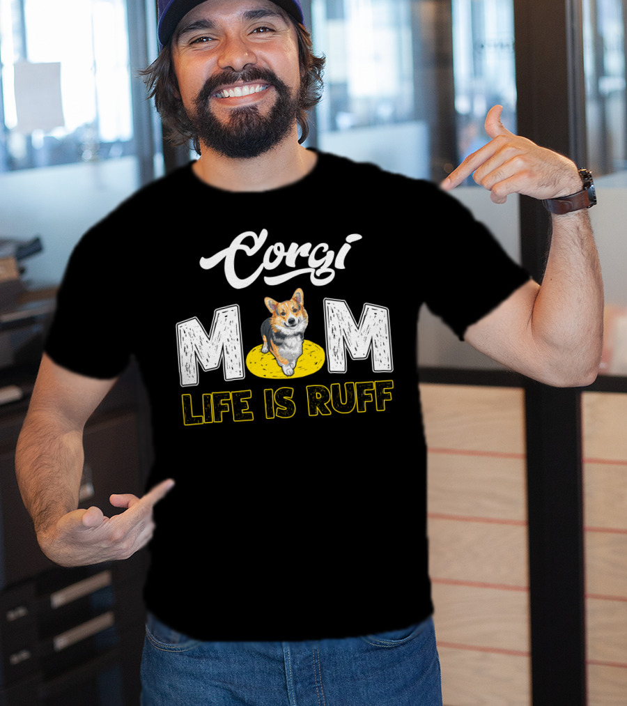 Corgi Mom Life Is Ruff Corgi On Yellow Rug T-Shirt