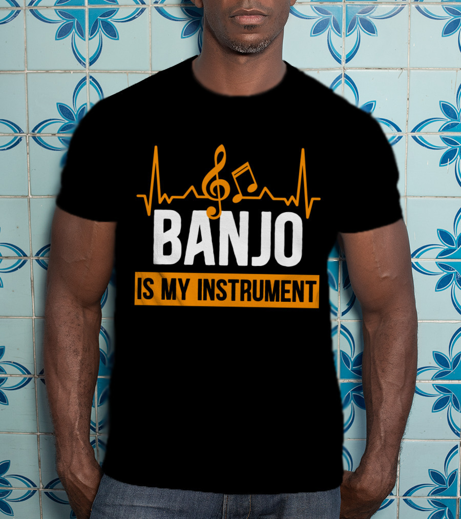 Banjo Is My Instrument With Musical Symbols And Sound Waves T-Shirt
