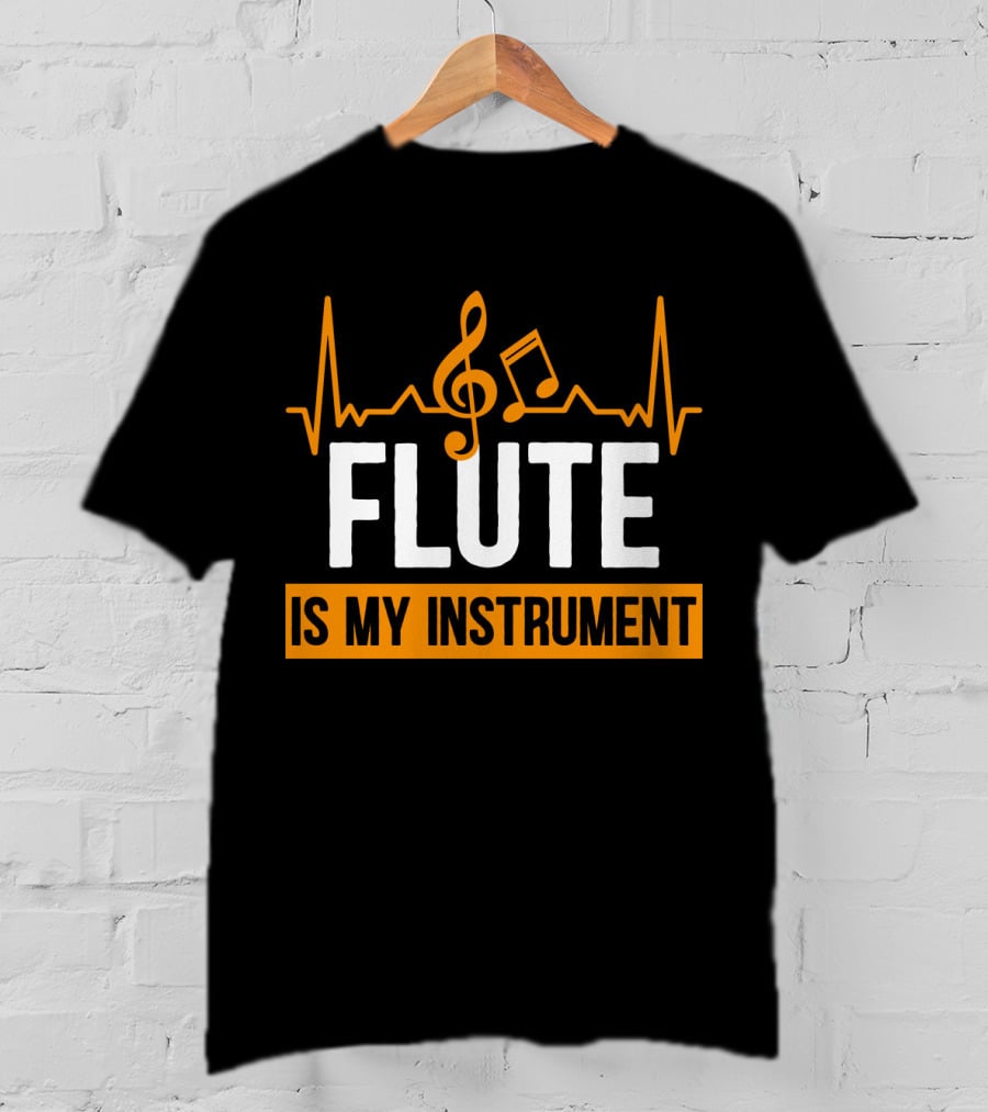 Flute Is My Instrument Musical Heartbeat Clef Notes T-Shirt