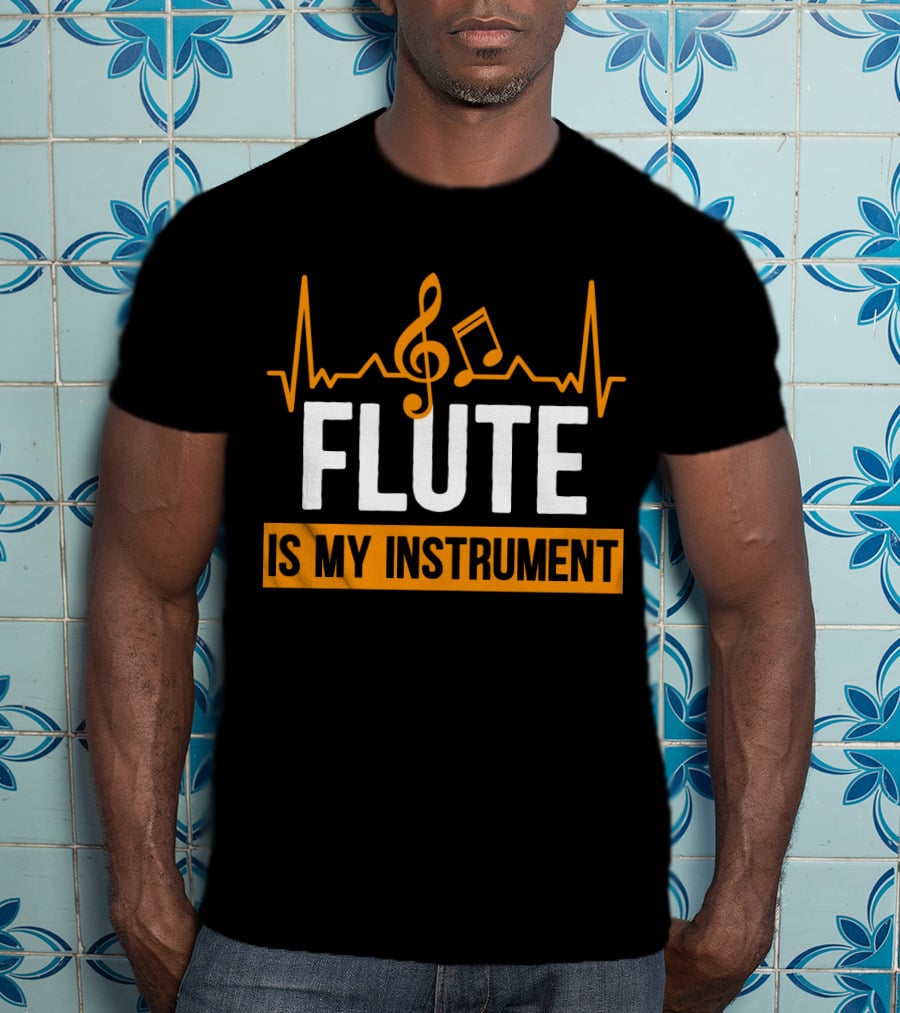 Flute Is My Instrument Musical Heartbeat Clef Notes T-Shirt