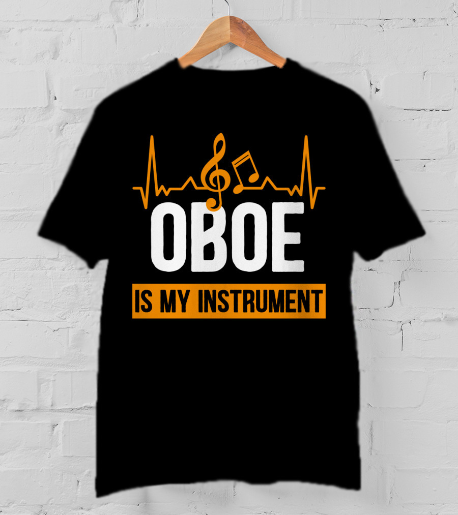 Oboe Is My Instrument Musical Heartbeat With Treble Clef And Note T-Shirt