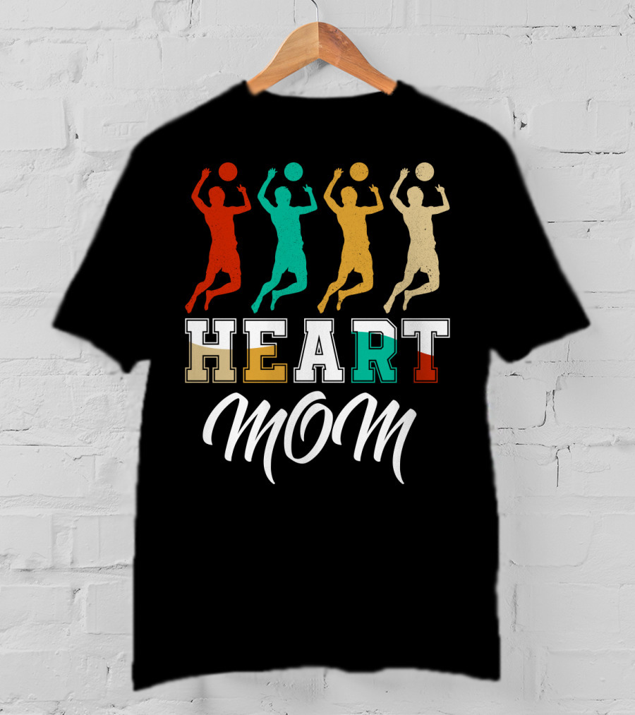 Volleyball Heart Mom Retro Silhouette Players T-Shirt