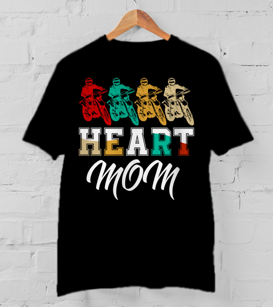 Heart Mom Dirt Bike Racing T-Shirt