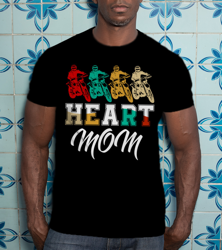Heart Mom Dirt Bike Racing T-Shirt