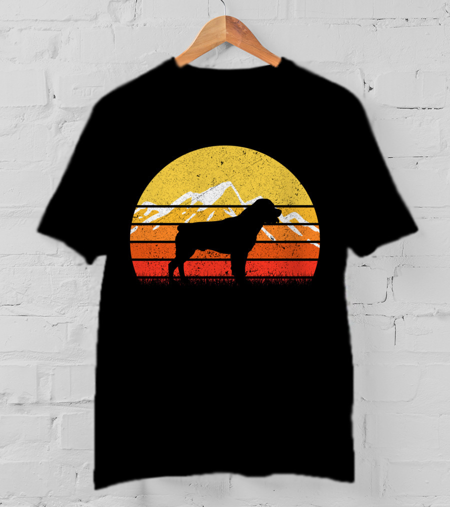 Retro Vintage Rottweiler Dog Silhouette Sunset Mountains T-Shirt
