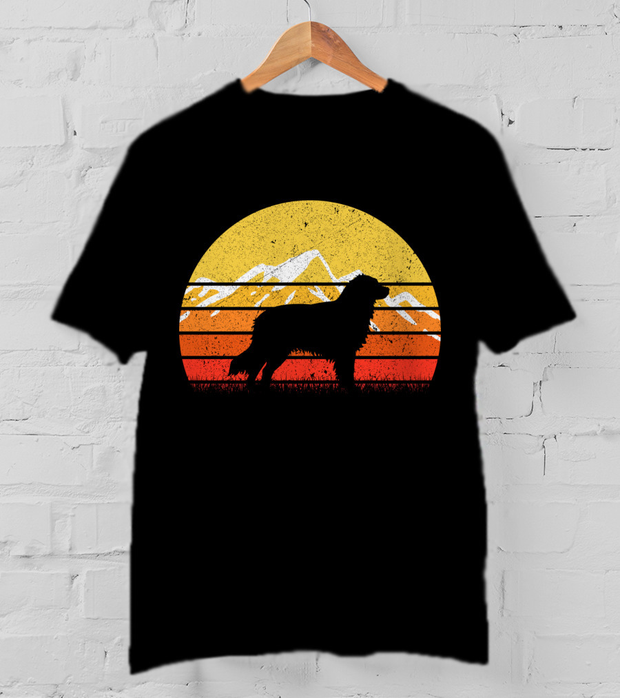 Retro Vintage Australian Shepherd Dog Silhouette Sunset Mountain Scene T-Shirt