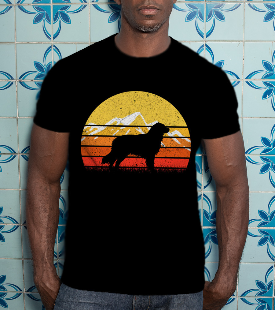 Retro Vintage Australian Shepherd Dog Silhouette Sunset Mountain Scene T-Shirt