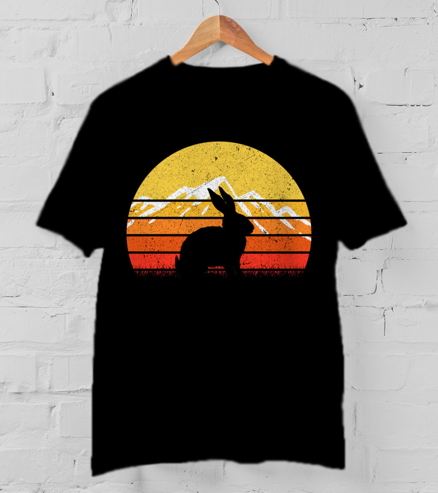 Retro Sunset Vintage Rabbit Silhouette With Mountains T-Shirt