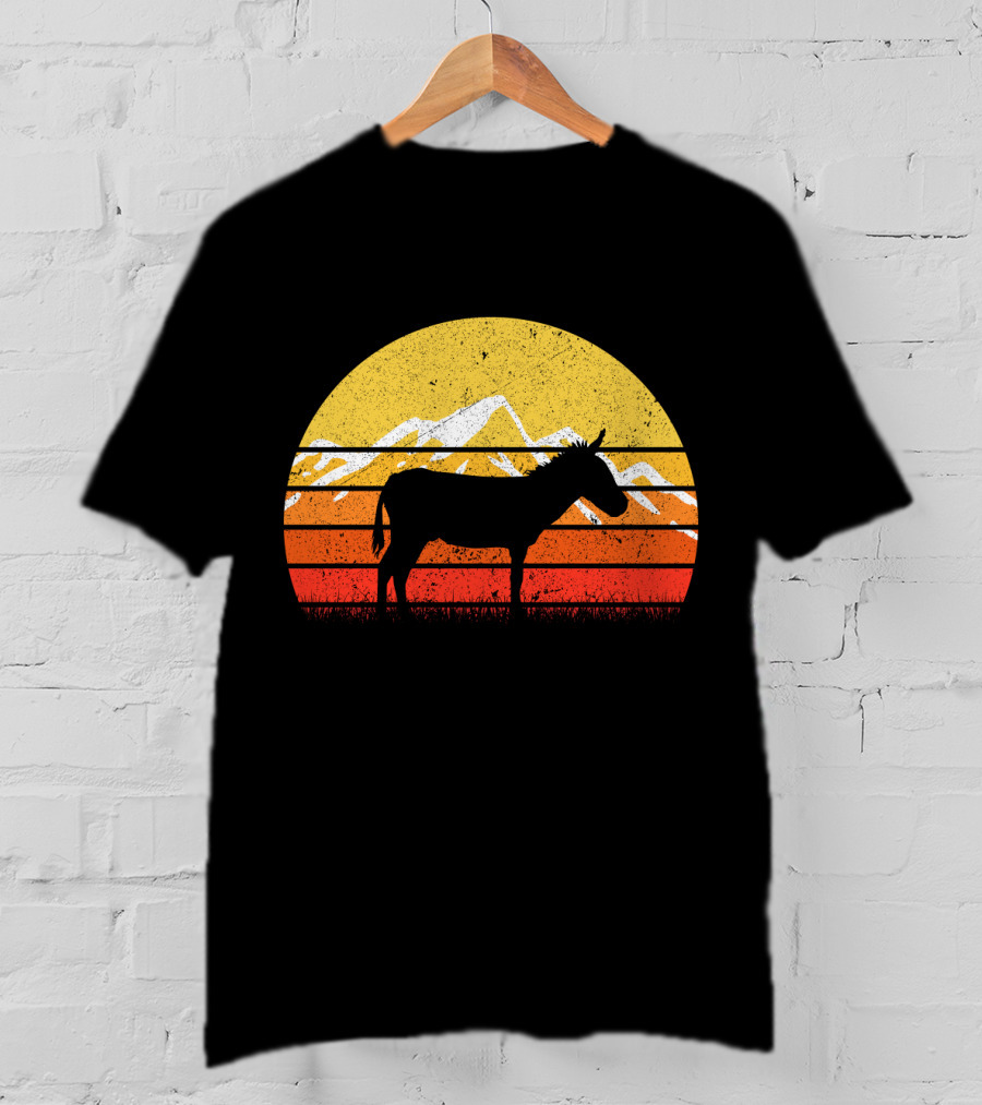 Retro Vintage Donkey Sunset Silhouette With Mountains T-Shirt