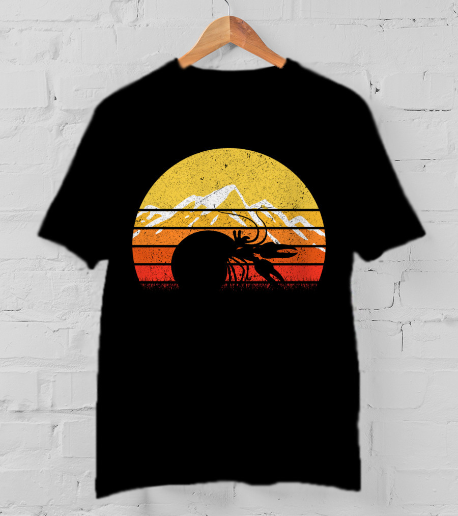 Retro Vintage Hermit Crab Sunset Silhouette Mountains T-Shirt