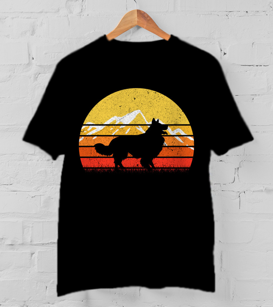 Retro Vintage Border Collie Sunset Mountain T-Shirt