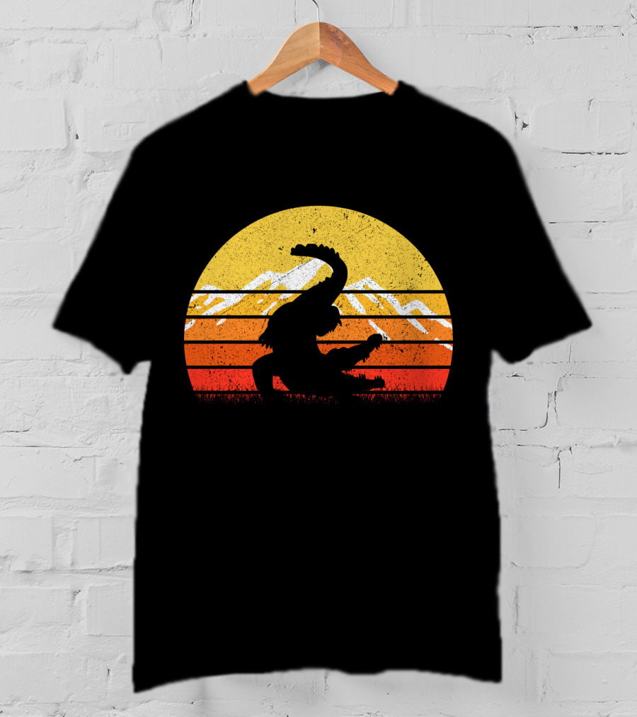 Retro Vintage Alligator Sunset Mountain T-Shirt