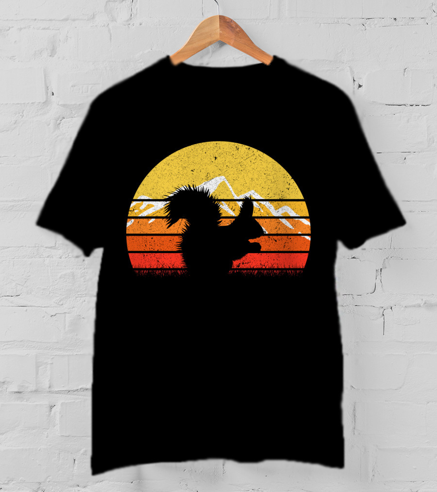 Retro Vintage Squirrel Sunset Silhouette With Mountains T-Shirt