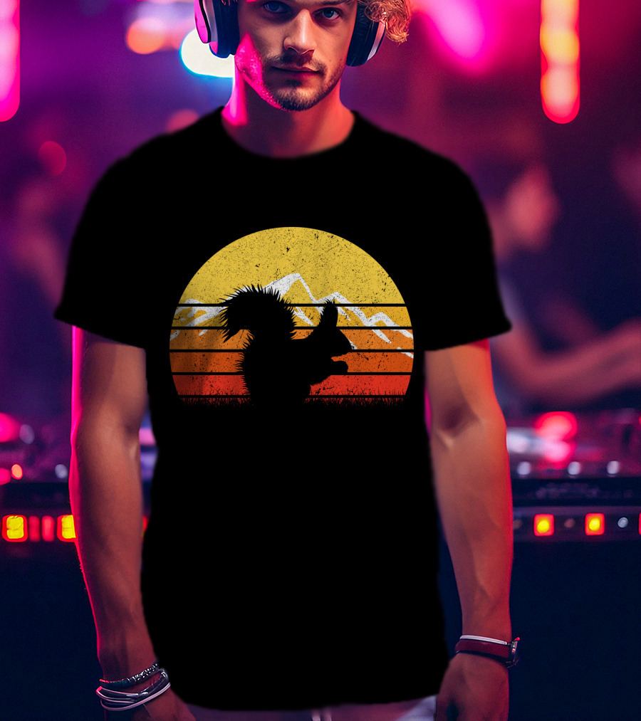 Retro Vintage Squirrel Sunset Silhouette With Mountains T-Shirt