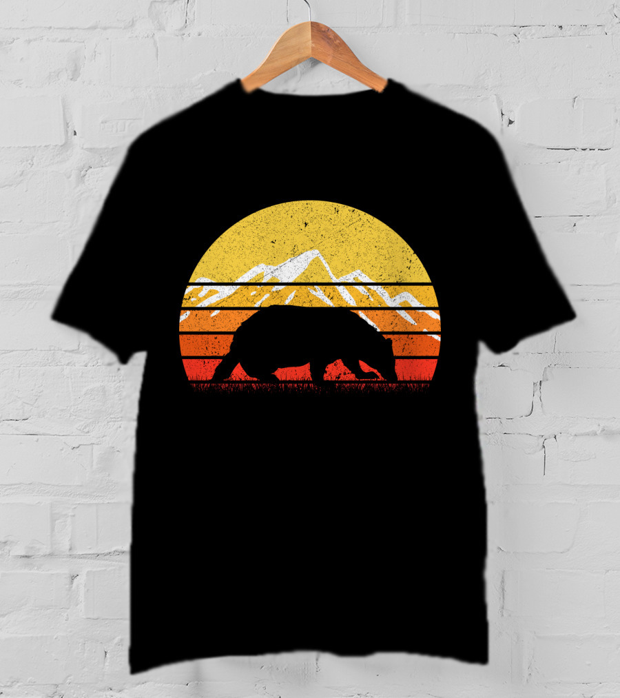 Retro Sunset Mountain Badger T-Shirt