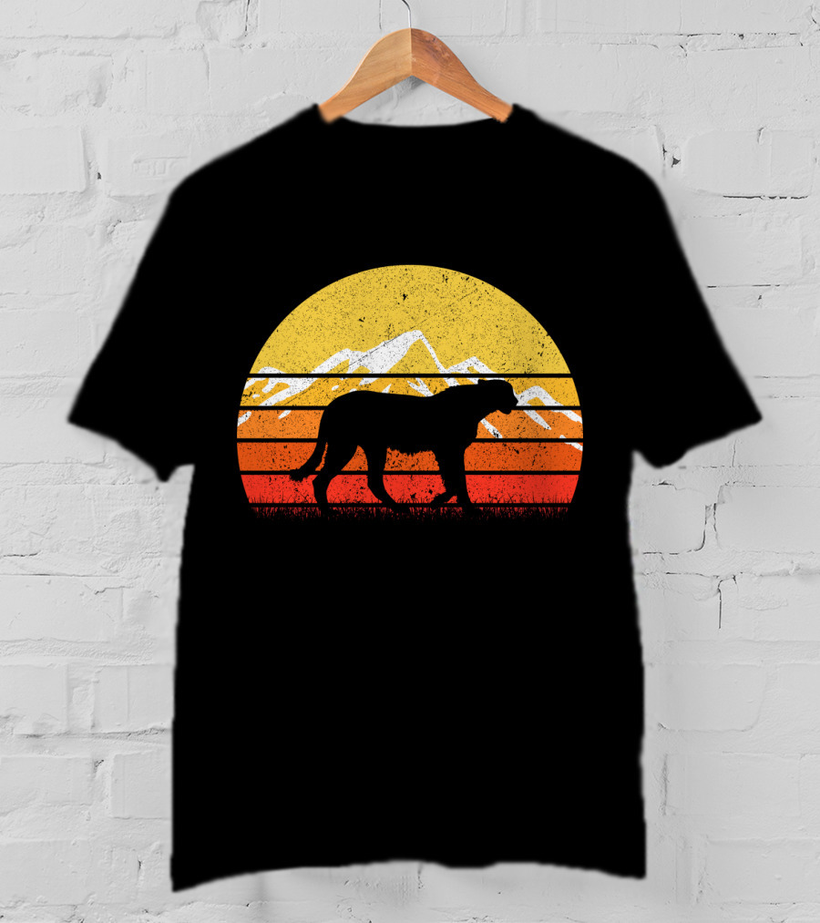 Retro Vintage Cheetah Silhouette In Sunset With Mountains T-Shirt