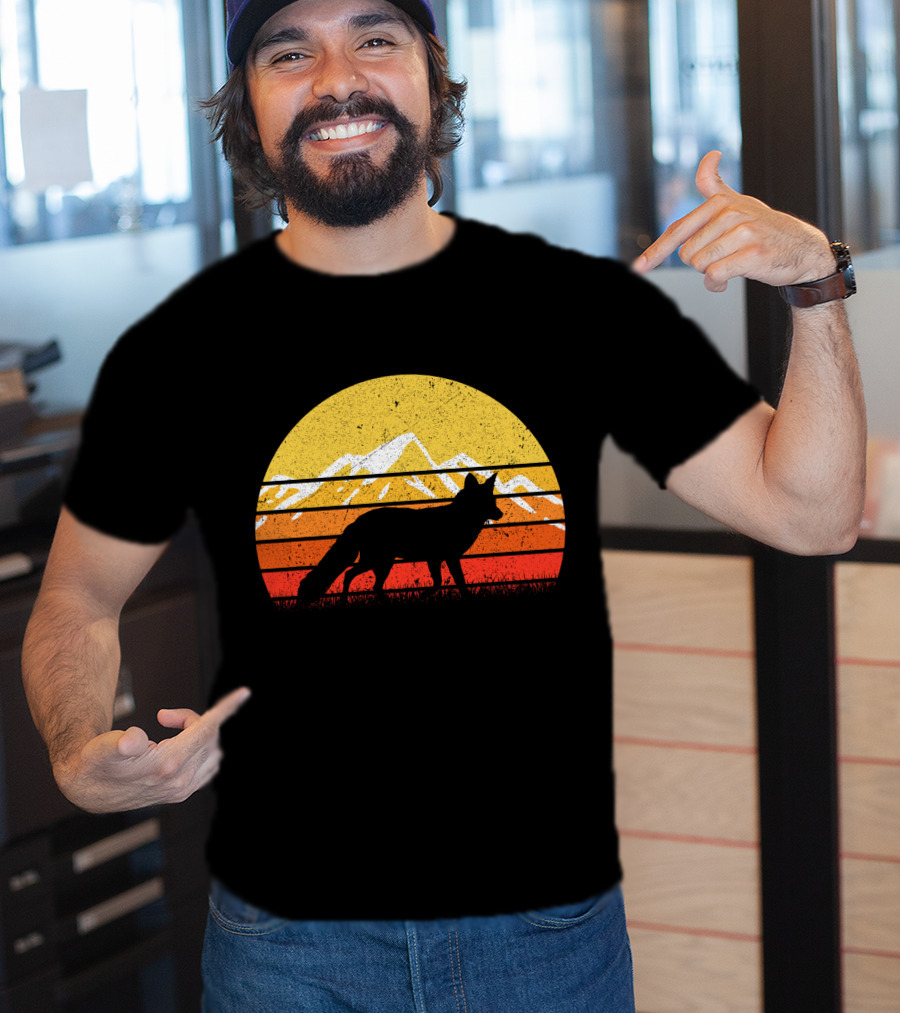 Retro Vintage Fox Silhouette With Mountains And Sunset Stripes T-Shirt