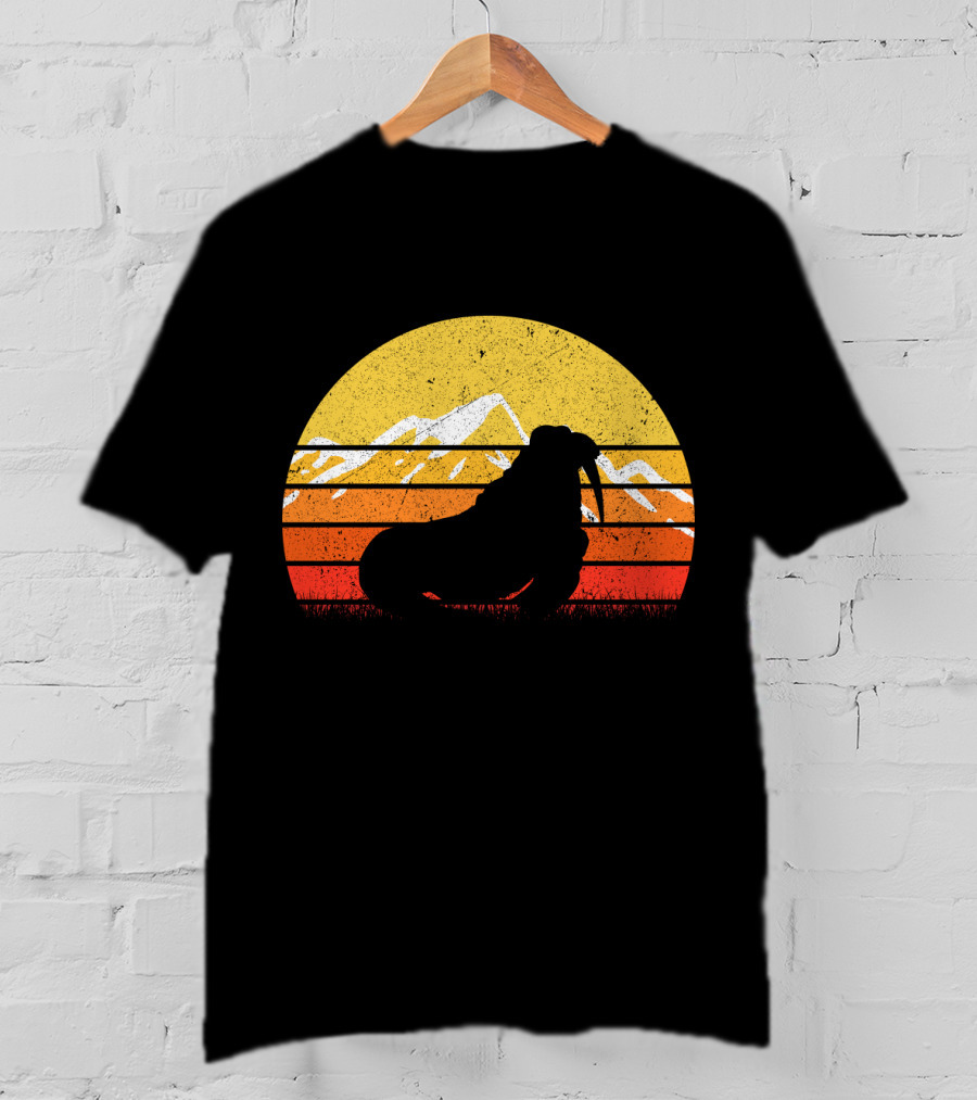 Retro Vintage Walrus Sunset Mountains T-Shirt