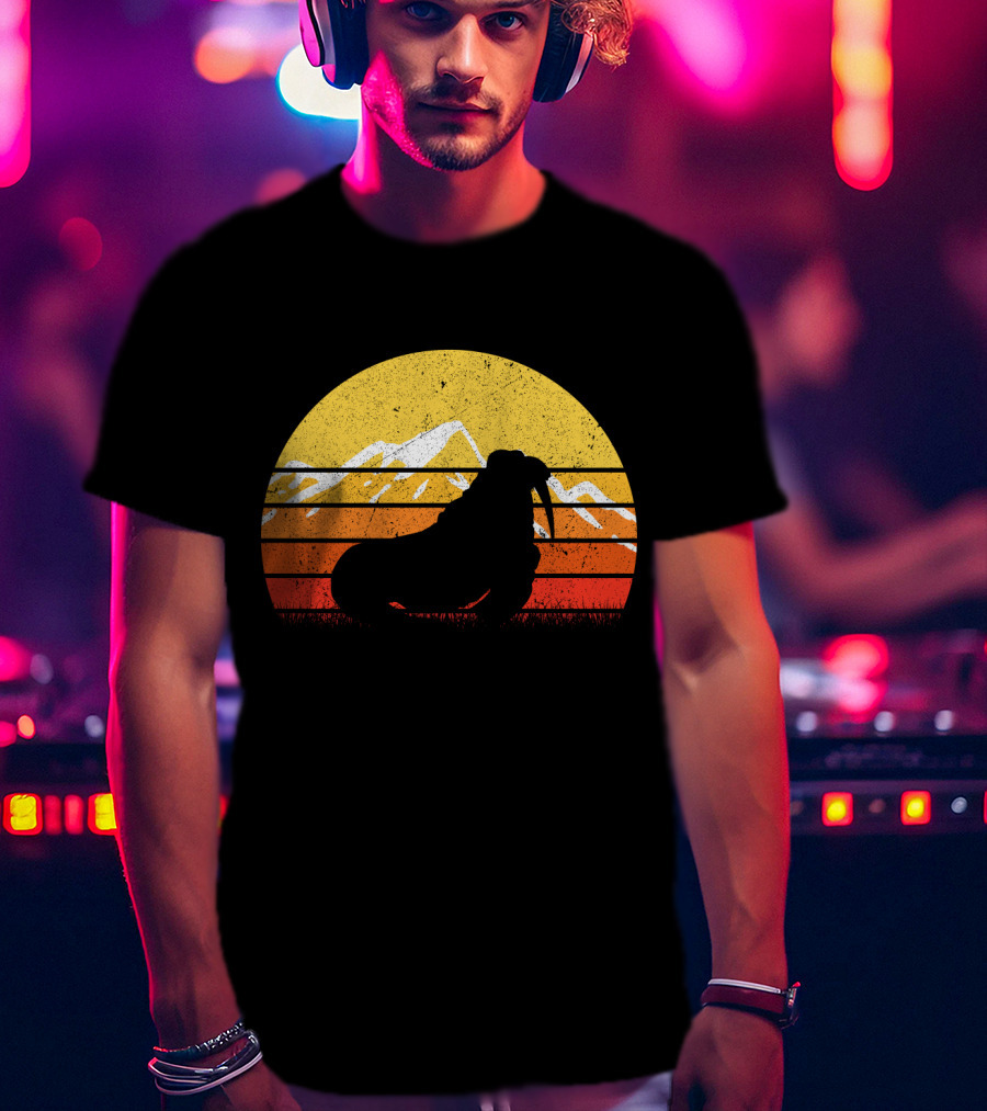 Retro Vintage Walrus Sunset Mountains T-Shirt