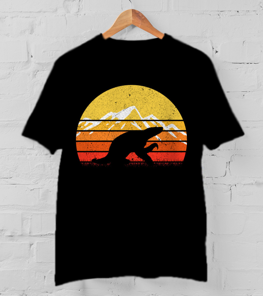 Retro Vintage Sloth Silhouette Sunset Mountain Scene T-Shirt