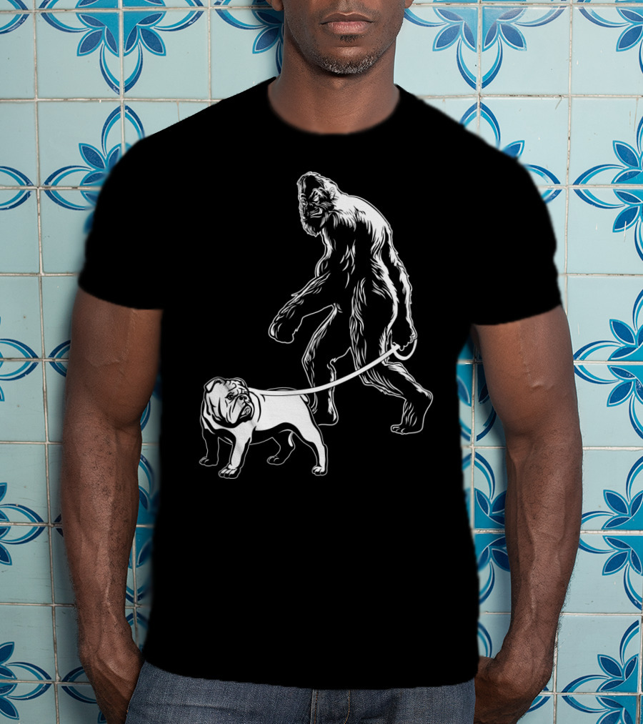 Bigfoot Walking Bulldog T-Shirt