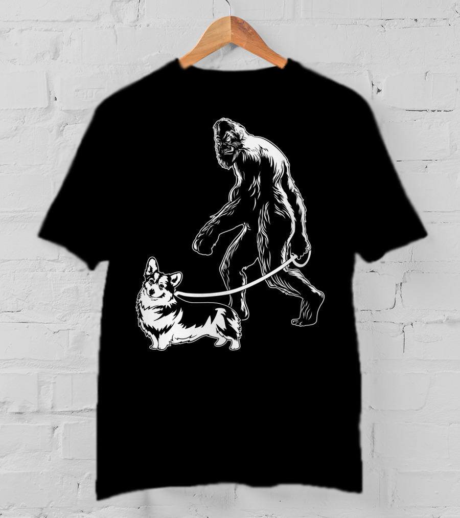 Bigfoot Walking Corgi Dog T-Shirt