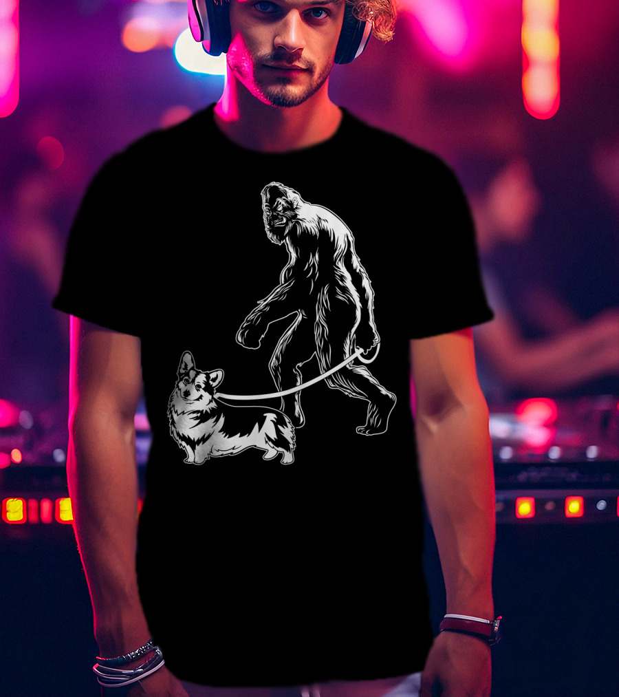 Bigfoot Walking Corgi Dog T-Shirt