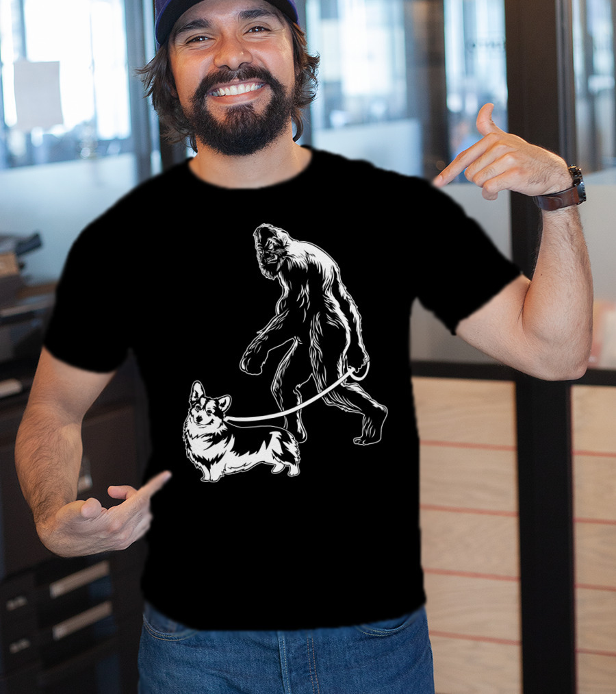 Bigfoot Walking Corgi Dog T-Shirt