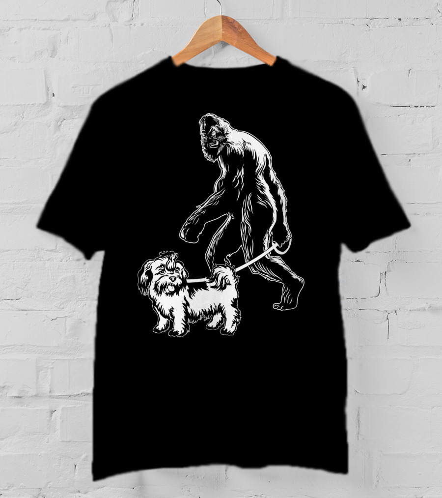 Bigfoot Walking Shih Tzu Dog T-Shirt