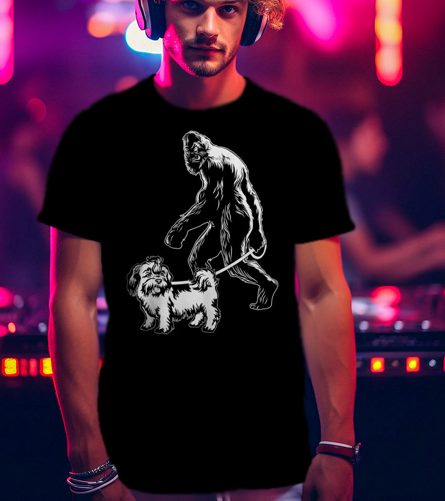 Bigfoot Walking Shih Tzu Dog T-Shirt