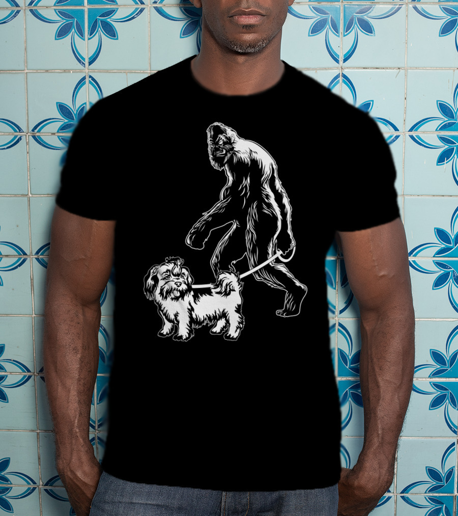 Bigfoot Walking Shih Tzu Dog T-Shirt