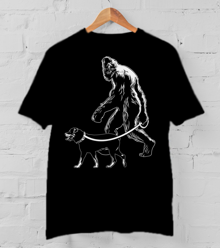 Bigfoot Walking Rottweiler Dog T-Shirt