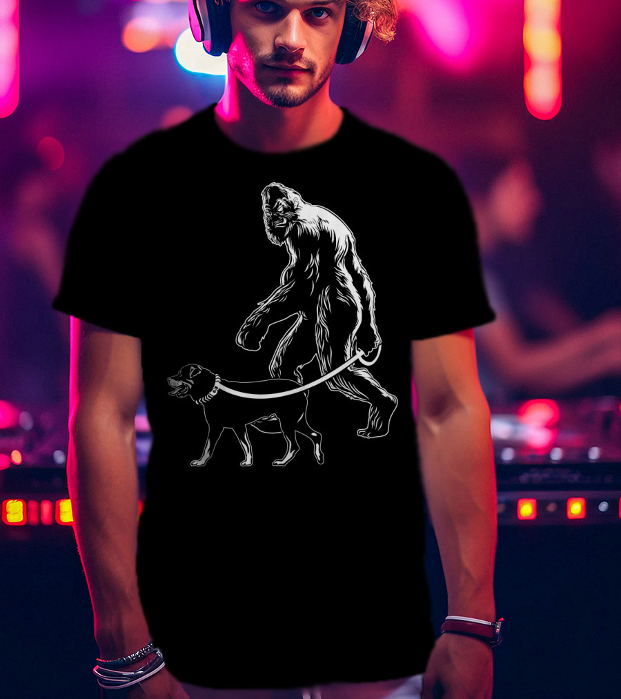 Bigfoot Walking Rottweiler Dog T-Shirt