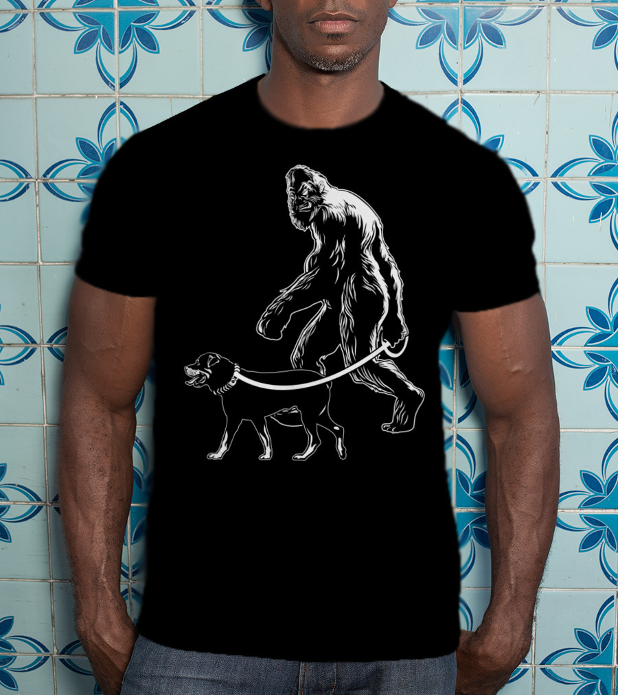 Bigfoot Walking Rottweiler Dog T-Shirt