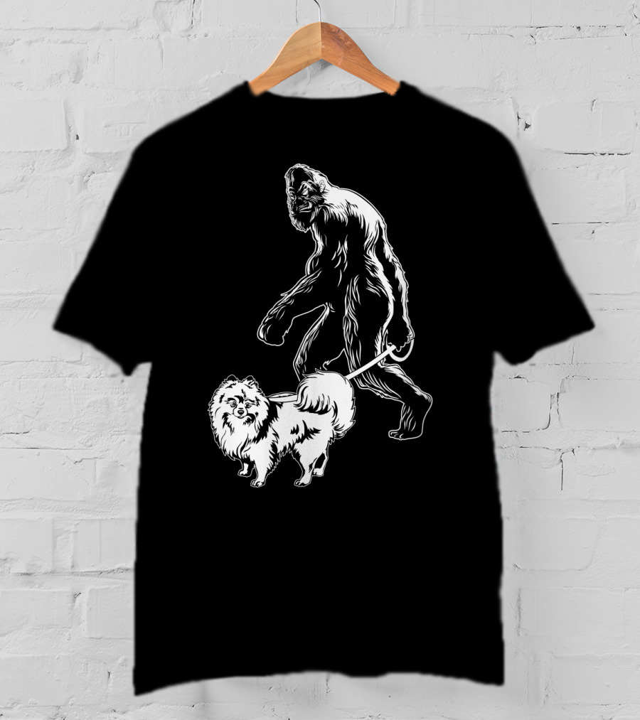 Bigfoot Walking Pomeranian Dog T-Shirt