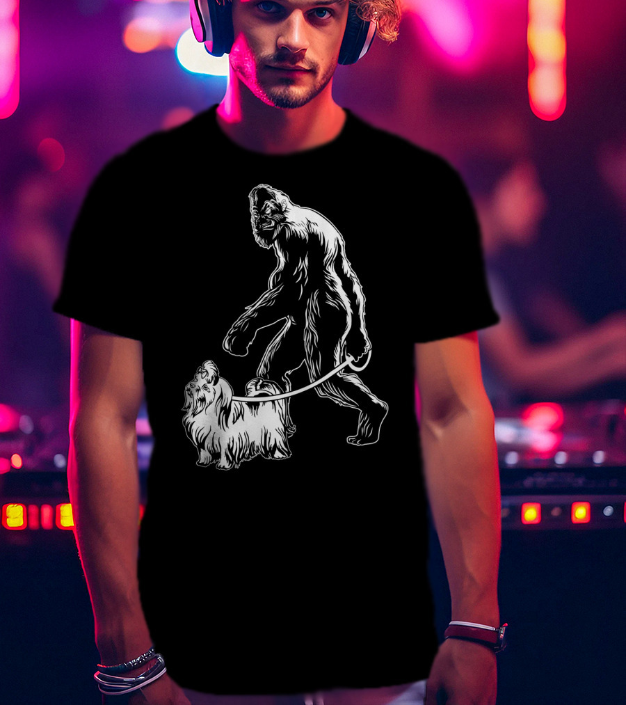 Bigfoot Walking Maltese Dog T-Shirt