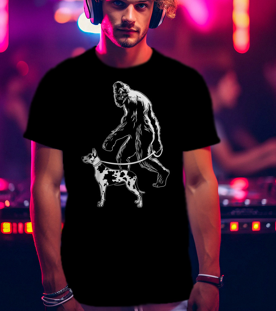 Bigfoot Walking Great Dane Dog T-Shirt