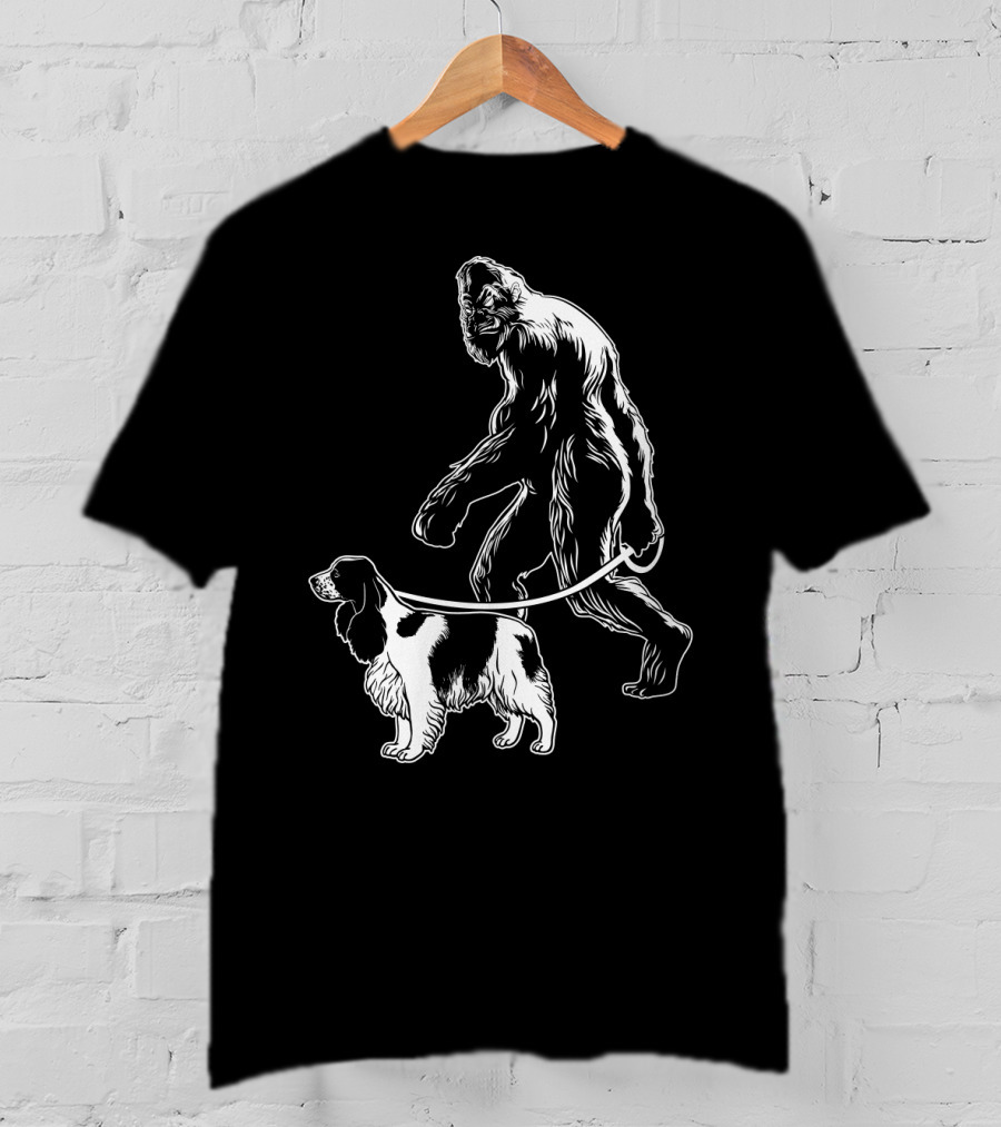 Bigfoot Walking Cocker Spaniel Dog T-Shirt