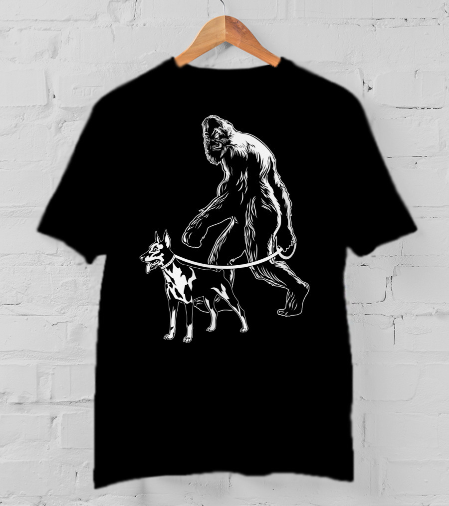Bigfoot Walking Doberman Dog T-Shirt