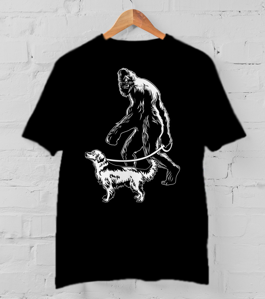 Bigfoot Walking Golden Retriever Dog T-Shirt