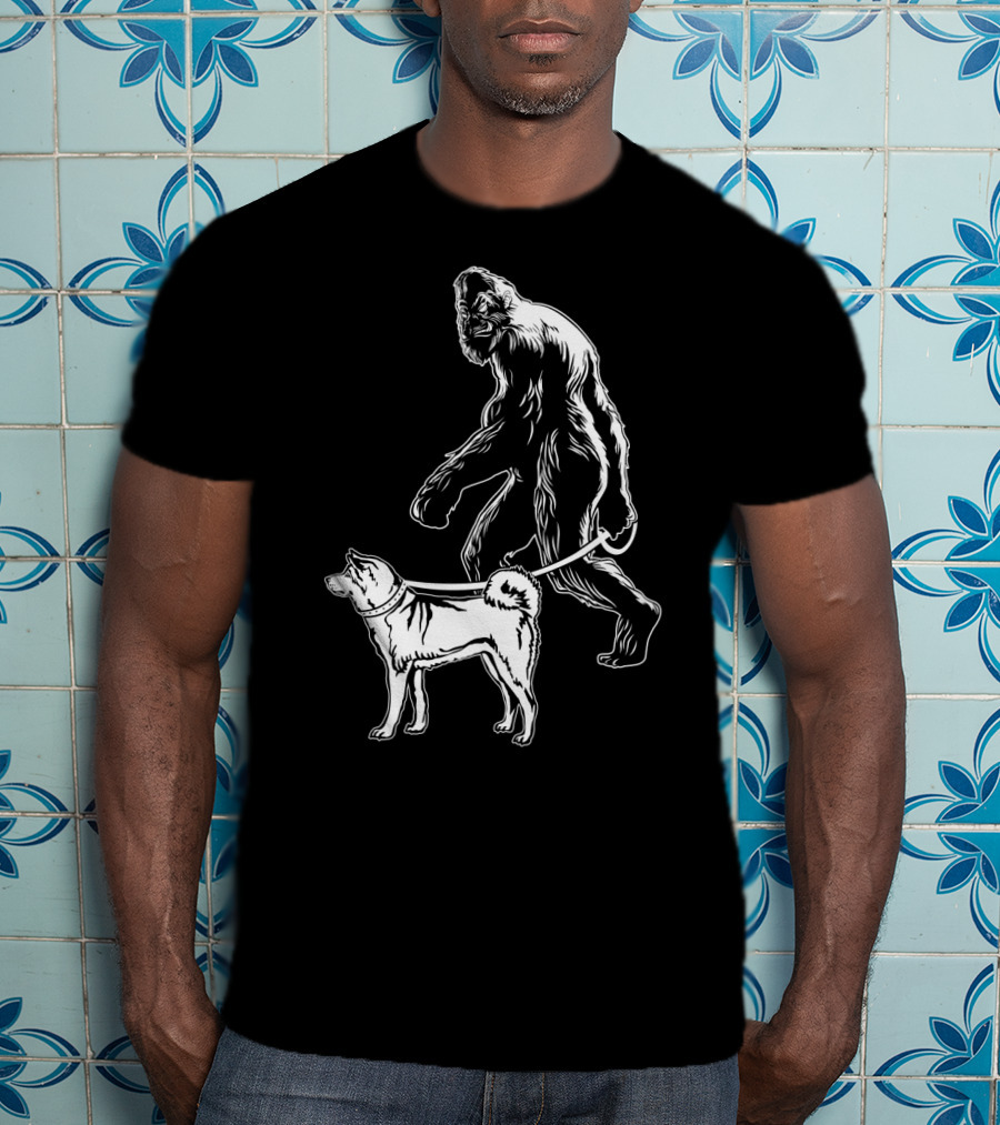 Bigfoot Walking Akita Dog T-Shirt