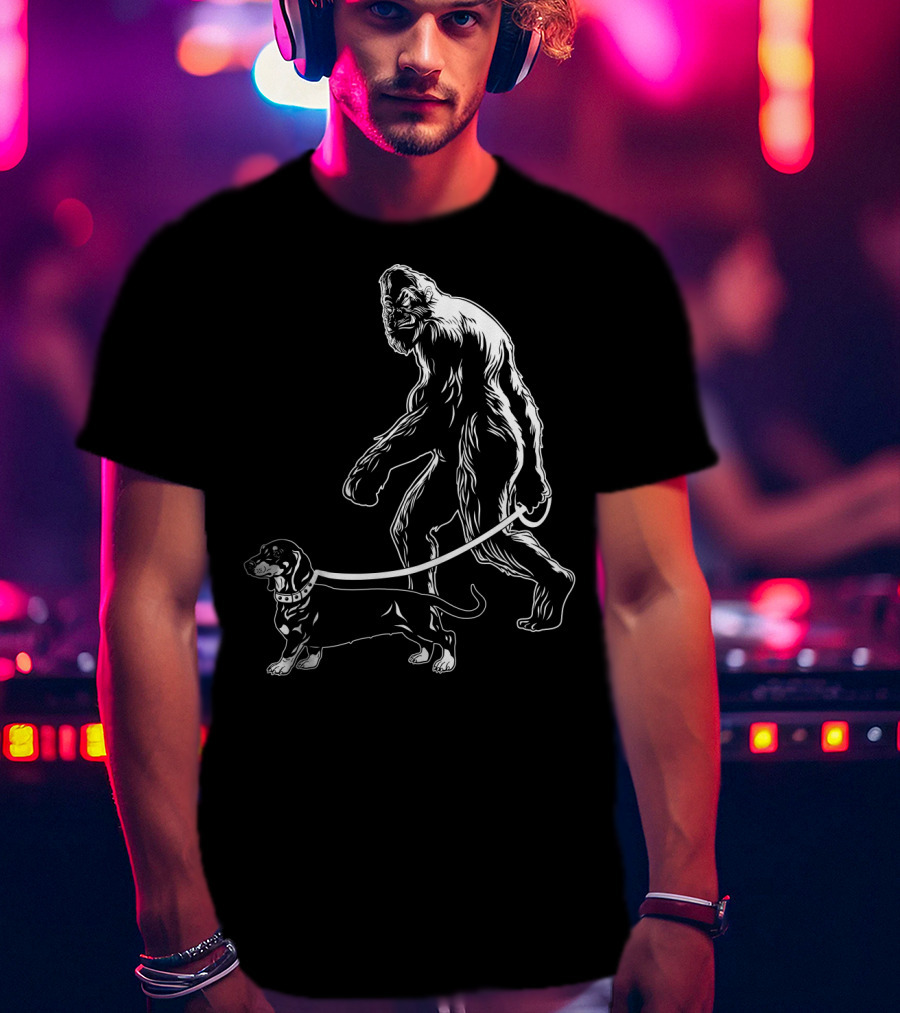 Bigfoot Walking Dachshund Dog T-Shirt