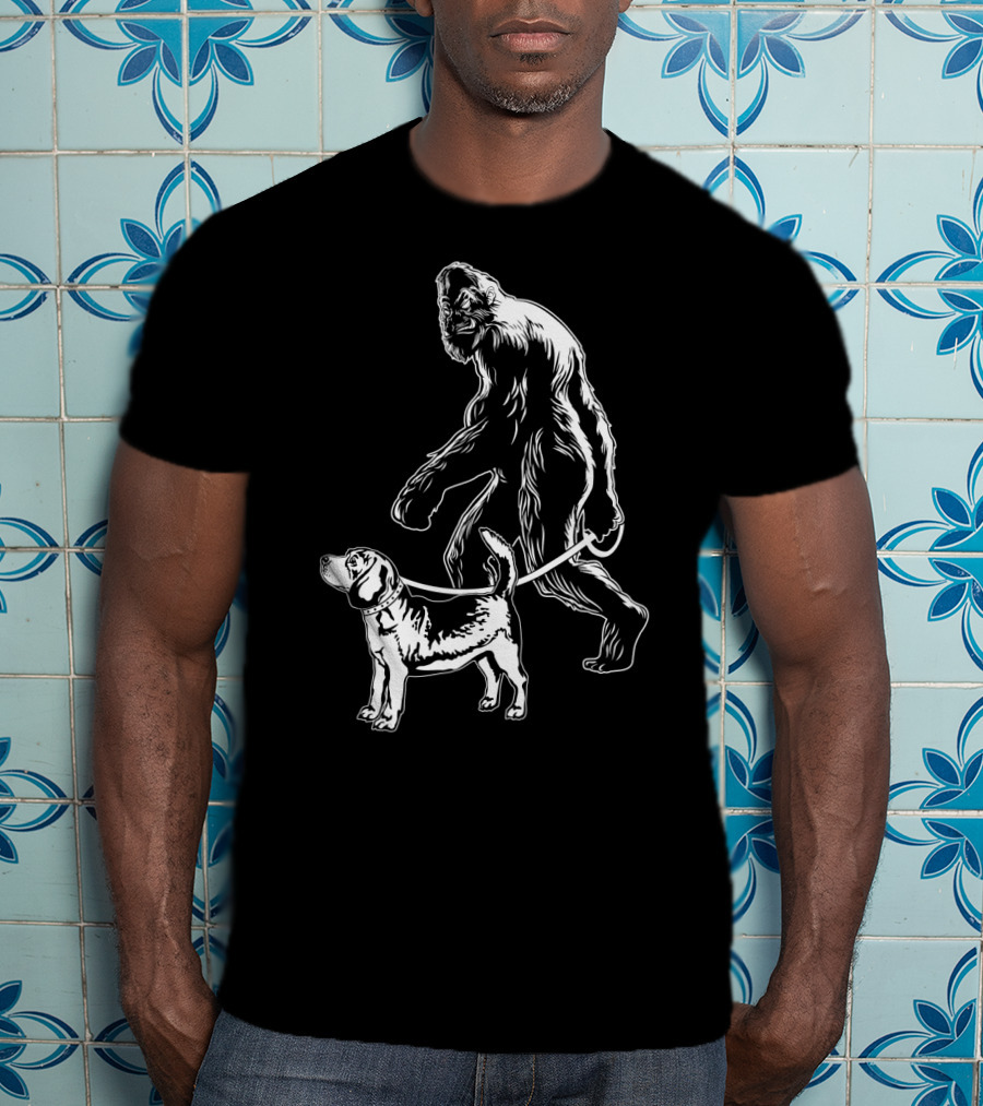 Bigfoot Walking Beagle Dog T-Shirt