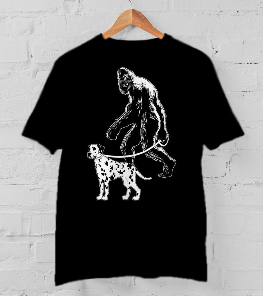 Bigfoot Walking Dalmatian Iconic Dog Companion Scene T-Shirt